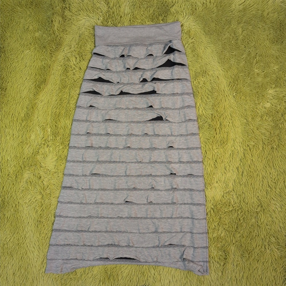 Y2k Max Edition Ruffle Skirt jersey Knit maxi‎ Gray Skirt Size L
